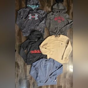 Asortive Sweatshirts And Hoodies. Brands Include UA, Hollister, Adidas, Carhart